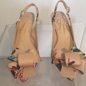J. Reneé slingback shoes, medium heel 7.5 medium heel, flowered satin and mesh